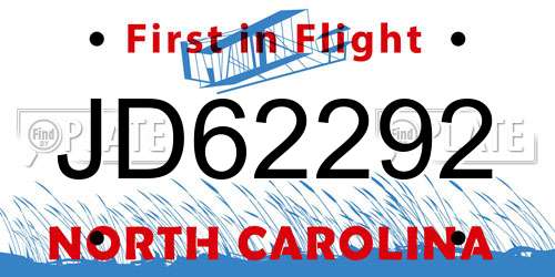 JD62292 North Carolina License Plate
