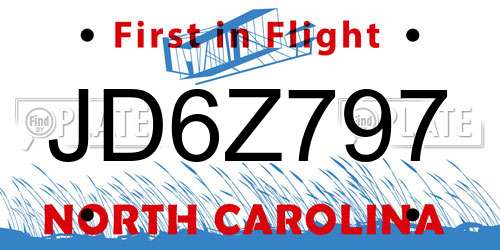 JD6Z797 North Carolina License Plate