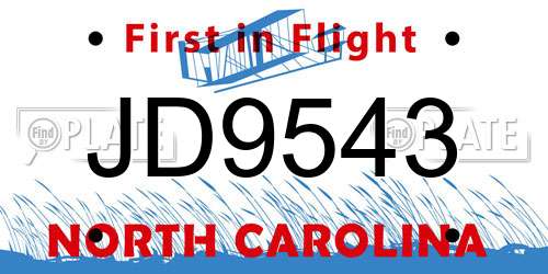 JD9543 North Carolina License Plate