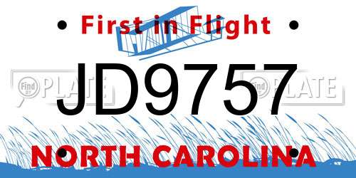 JD9757 North Carolina License Plate