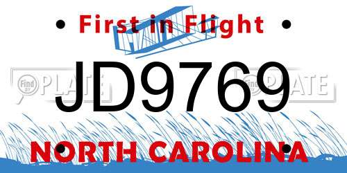 JD9769 North Carolina License Plate