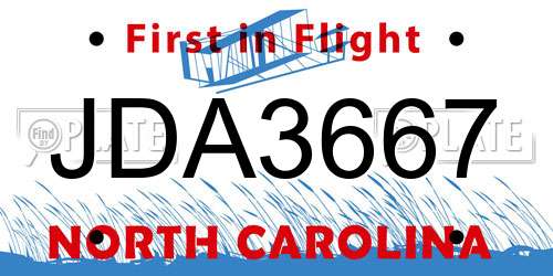 JDA3667 North Carolina License Plate