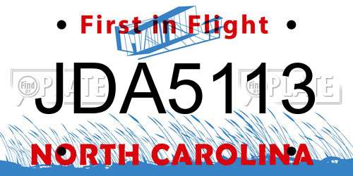 JDA5113 North Carolina License Plate