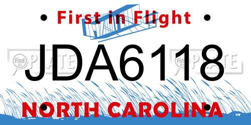 JDA6118 North Carolina License Plate
