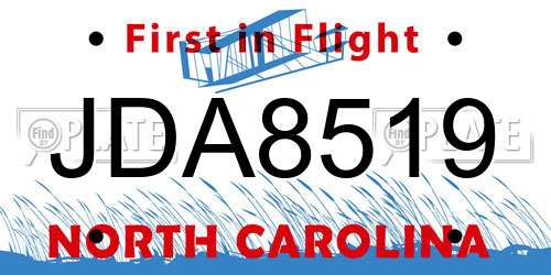 JDA8519 North Carolina License Plate