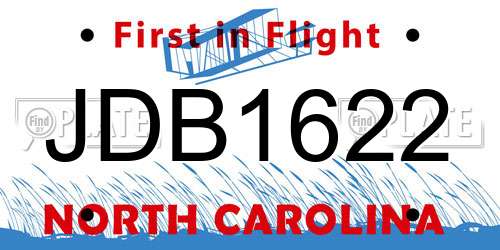 JDB1622 North Carolina License Plate