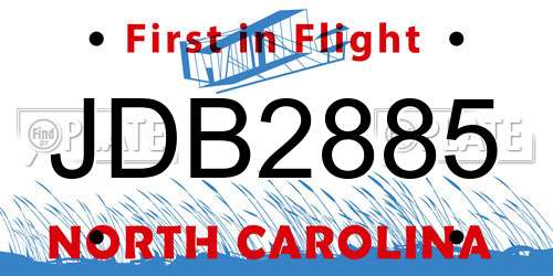 JDB2885 North Carolina License Plate