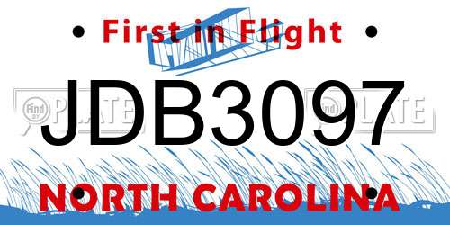 JDB3097 North Carolina License Plate