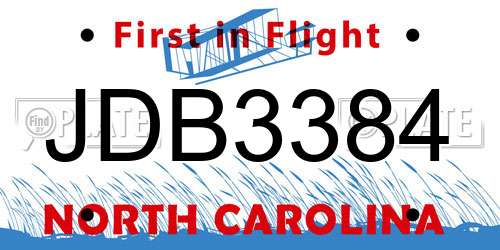 JDB3384 North Carolina License Plate