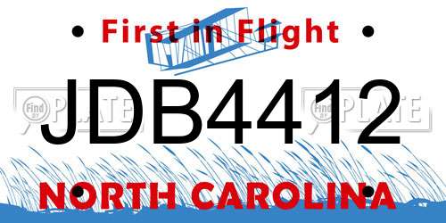 JDB4412 North Carolina License Plate