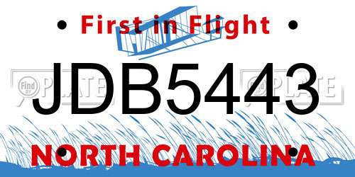 JDB5443 North Carolina License Plate