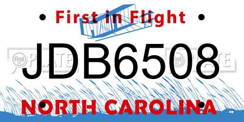 JDB6508 North Carolina License Plate
