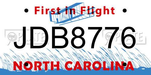 JDB8776 North Carolina License Plate