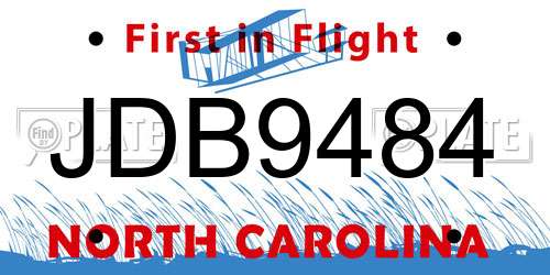 JDB9484 North Carolina License Plate