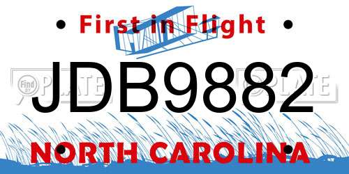 JDB9882 North Carolina License Plate