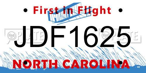 JDF1625 North Carolina License Plate