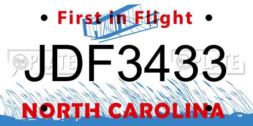 JDF3433 North Carolina License Plate