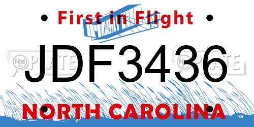 JDF3436 North Carolina License Plate