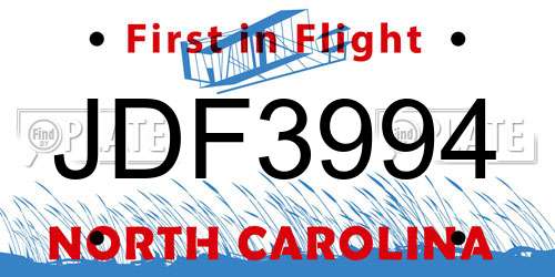 JDF3994 North Carolina License Plate