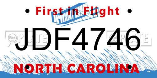 JDF4746 North Carolina License Plate