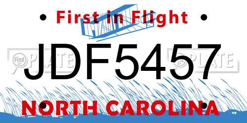 JDF5457 North Carolina License Plate