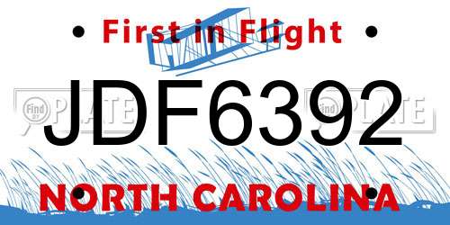 JDF6392 North Carolina License Plate