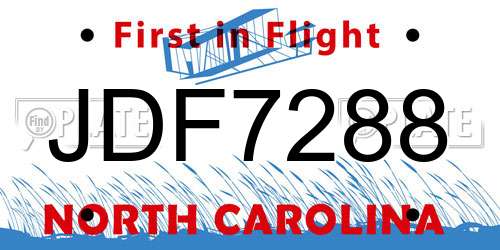 JDF7288 North Carolina License Plate