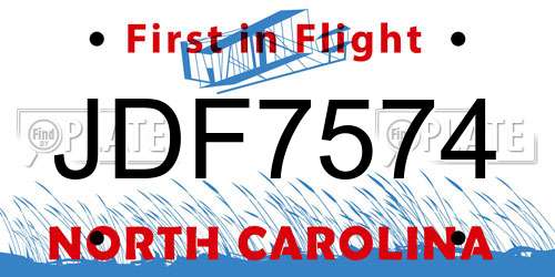 JDF7574 North Carolina License Plate