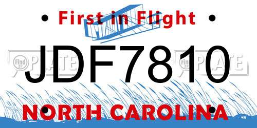 JDF7810 North Carolina License Plate