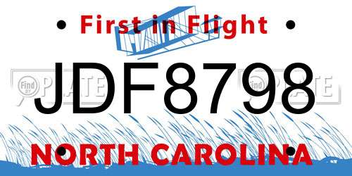 JDF8798 North Carolina License Plate