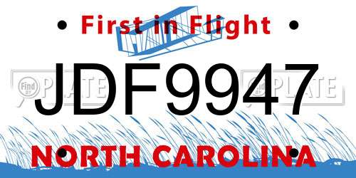 JDF9947 North Carolina License Plate