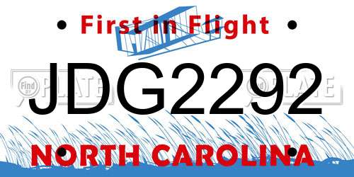 JDG2292 North Carolina License Plate