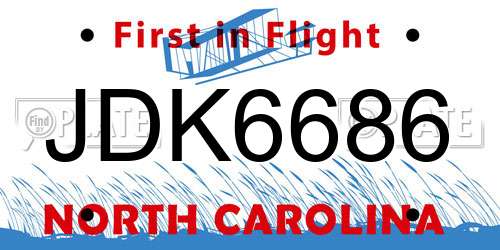 JDK6686 North Carolina License Plate