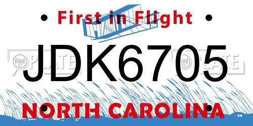 JDK6705 North Carolina License Plate