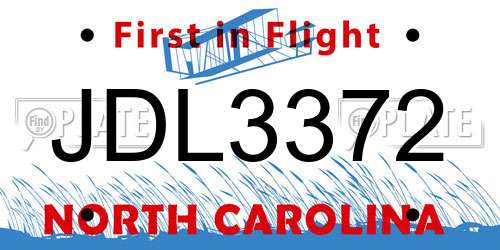 JDL3372 North Carolina License Plate