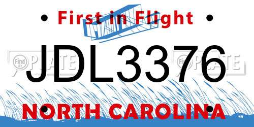 JDL3376 North Carolina License Plate