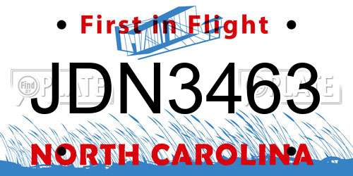 JDN3463 North Carolina License Plate