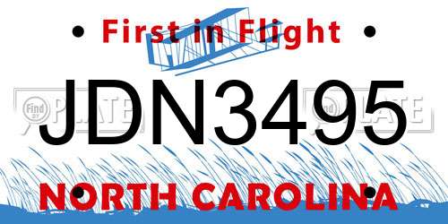 JDN3495 North Carolina License Plate