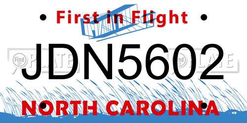 JDN5602 North Carolina License Plate