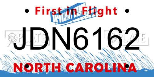 JDN6162 North Carolina License Plate