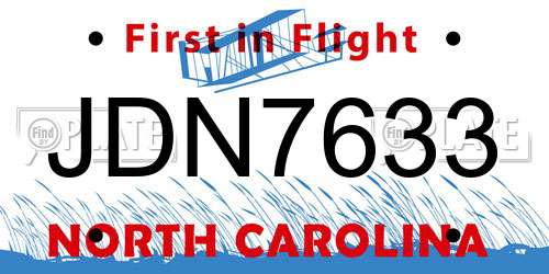 JDN7633 North Carolina License Plate