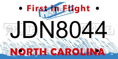 JDN8044 North Carolina License Plate