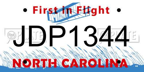 JDP1344 North Carolina License Plate