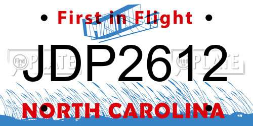 JDP2612 North Carolina License Plate