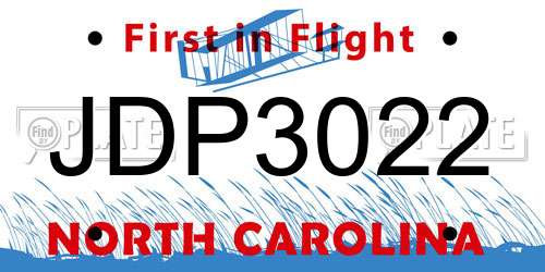 JDP3022 North Carolina License Plate