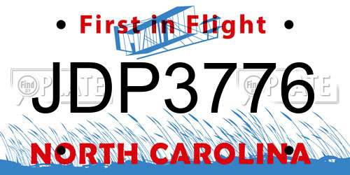 JDP3776 North Carolina License Plate