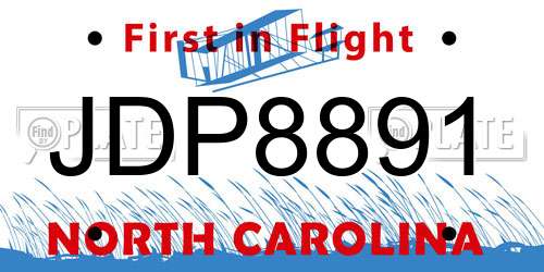 JDP8891 North Carolina License Plate