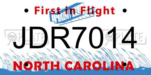 JDR7014 North Carolina License Plate