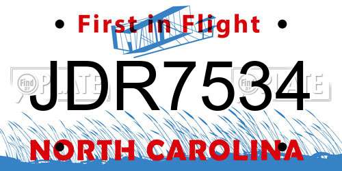 JDR7534 North Carolina License Plate
