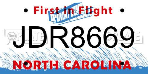 JDR8669 North Carolina License Plate
